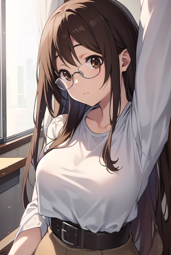 sawakoyamanaka, <lora:sawakoyamanakatest:1>,
sawako yamanaka, (brown eyes:1.5), brown hair, glasses, long hair,
BREAK belt, official style, pantyhose, teacher, dress, light brown dress, skirt, pencil skirt,
BREAK looking at viewer,
BREAK indoors, classroom,
BREAK <lora:GoodHands-vanilla:1>, (masterpiece:1.2), best quality, high resolution, unity 8k wallpaper, (illustration:0.8), (beautiful detailed eyes:1.6), extremely detailed face, perfect lighting, extremely detailed CG, (perfect hands, perfect anatomy),