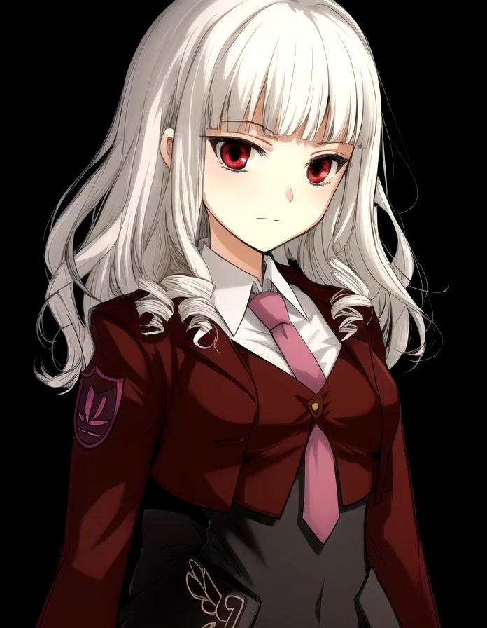 satan \(umineko\), 1girl, red eyes, ((curly hair)), white hair, ((umineko no naku koro ni)) <lora:stakes of purgatory:1>