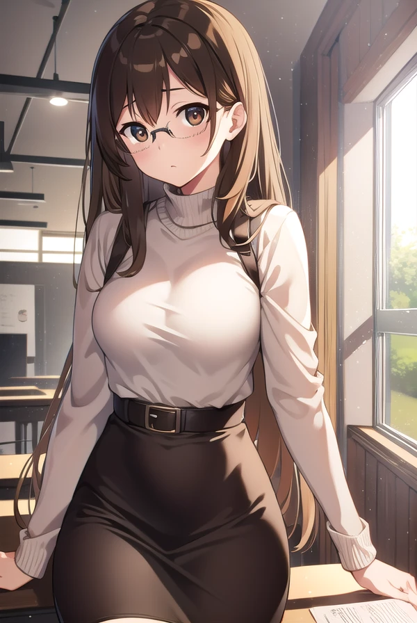sawakoyamanaka, <lora:sawakoyamanakatest:1>,
sawako yamanaka, (brown eyes:1.5), brown hair, glasses, long hair,
BREAK belt, official style, pantyhose, teacher, dress, light brown dress, skirt, pencil skirt,
BREAK looking at viewer,
BREAK indoors, classroom,
BREAK <lora:GoodHands-vanilla:1>, (masterpiece:1.2), best quality, high resolution, unity 8k wallpaper, (illustration:0.8), (beautiful detailed eyes:1.6), extremely detailed face, perfect lighting, extremely detailed CG, (perfect hands, perfect anatomy),
