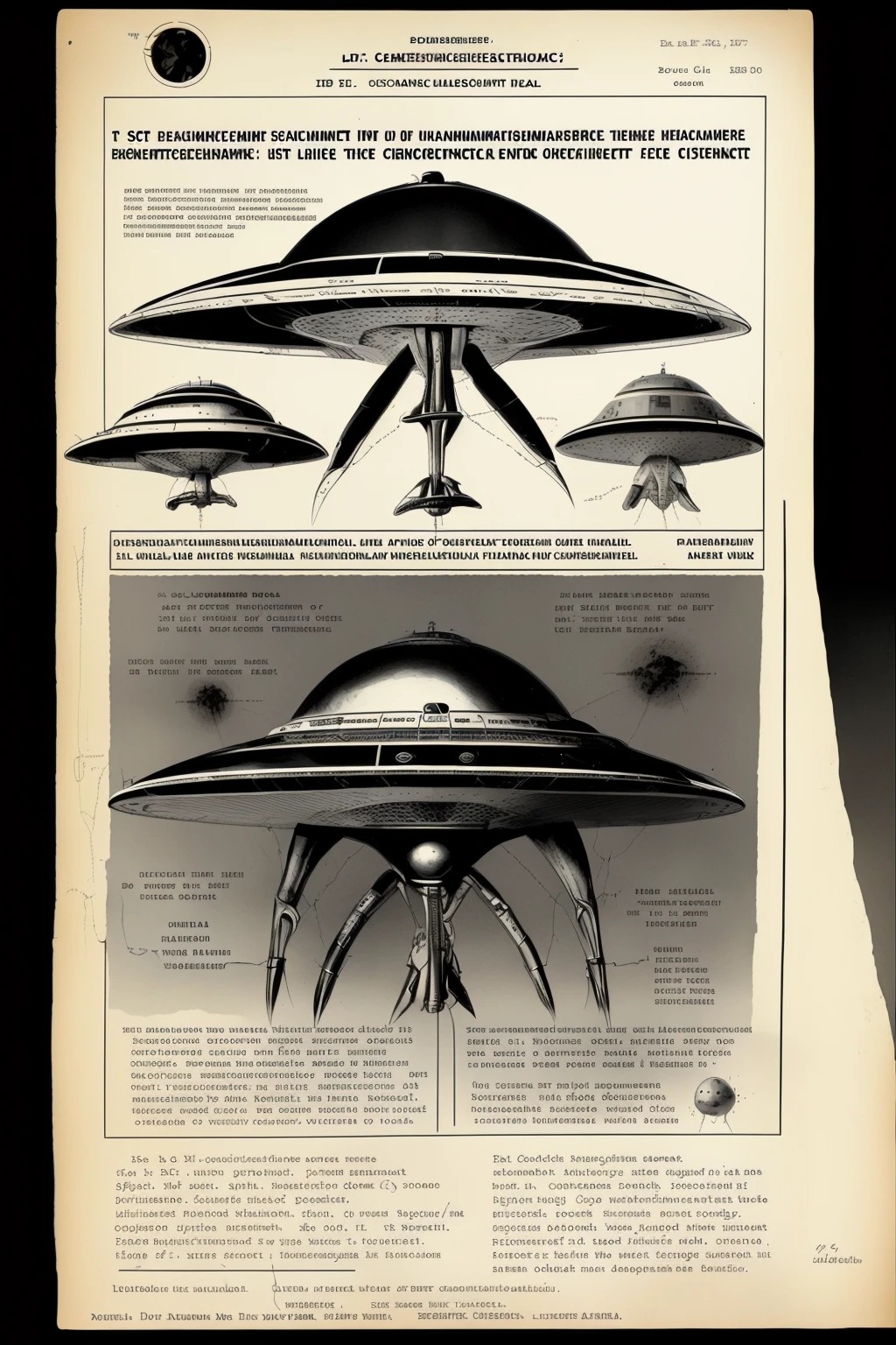 dec_doc , dec_doc , a cia document , diagram of a ufo with a lot of details on it, including a line of text and numbers, E. T. A. Hoffmann, a poster with a dollar bill and a man's mouth