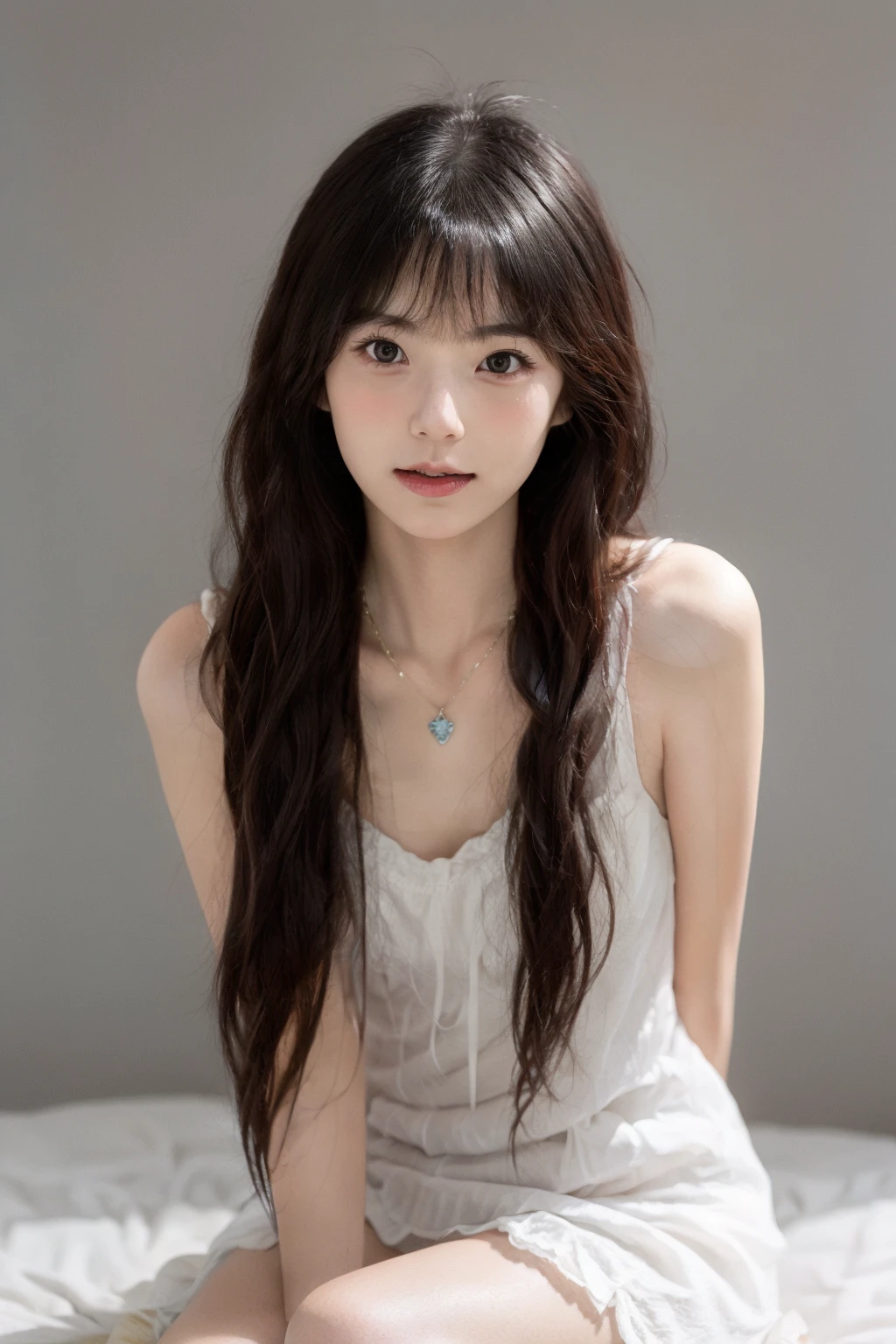 1girl, full body, arms behind back,simple background, grey background, medium breasts, blush,necklace, feet out of frame,
<lora:ppsn_adamW-000008:0.75>