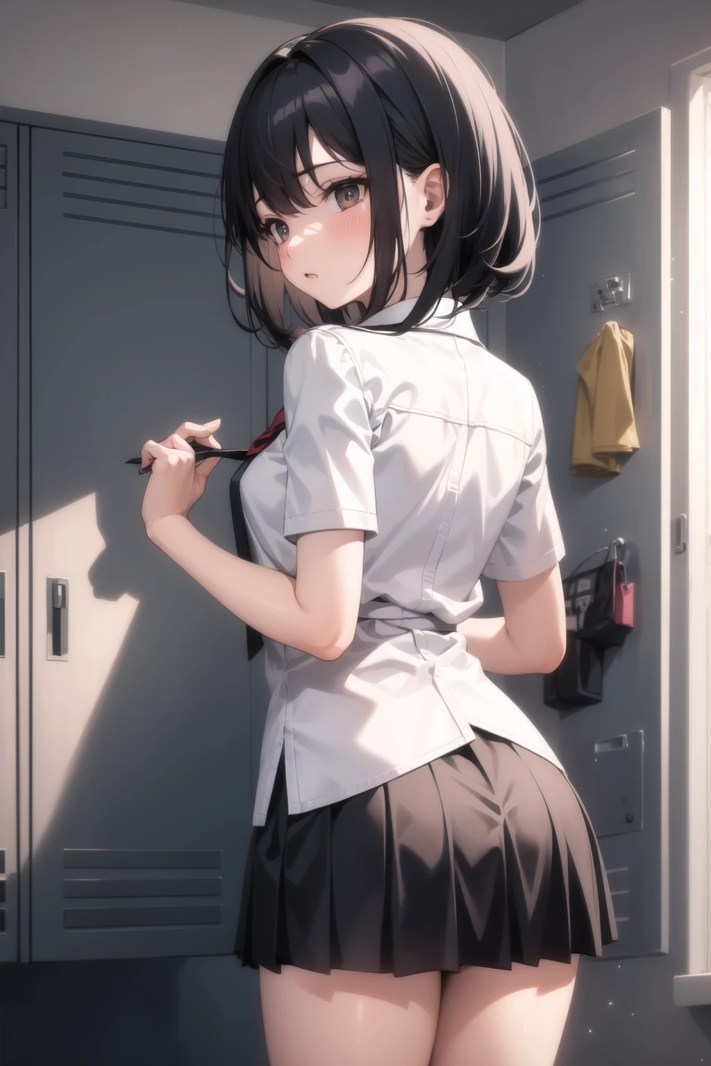 <lora:locker_room_v0.1:1>
locker room, 1girl, school uniform, holding clothes,, masterpiece, best quality, highly detailed