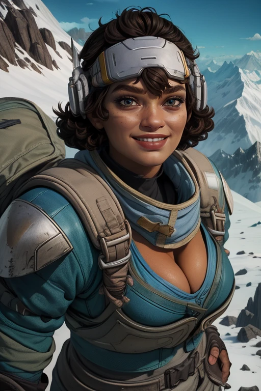 Vantage, brown eyes,short brown hair, standing, upper body, smile, cleavage, close up,
VanGear,fingerless gloves,blue jacket, boots ,armor,
high mountains, cloud,
(insanely detailed, beautiful detailed face, masterpiece, beautiful detailed eyes, best quality) <lora:Vantage-10:0.7>