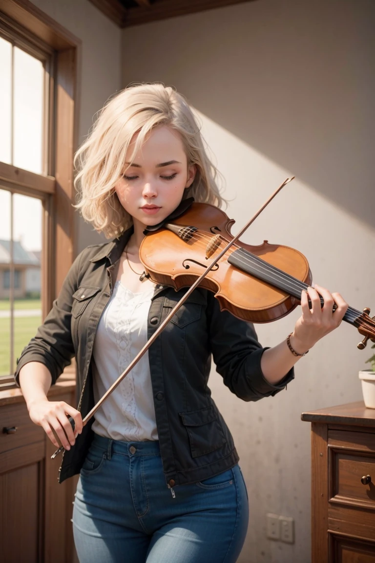 1girl, playing violin, violin, bow \(music\), indoor, ((jacket)), closed eyes, Bob Cut, golden hair,
best quality, 8k, masterpiece,
<lora:violin_v11-000008:0.53>