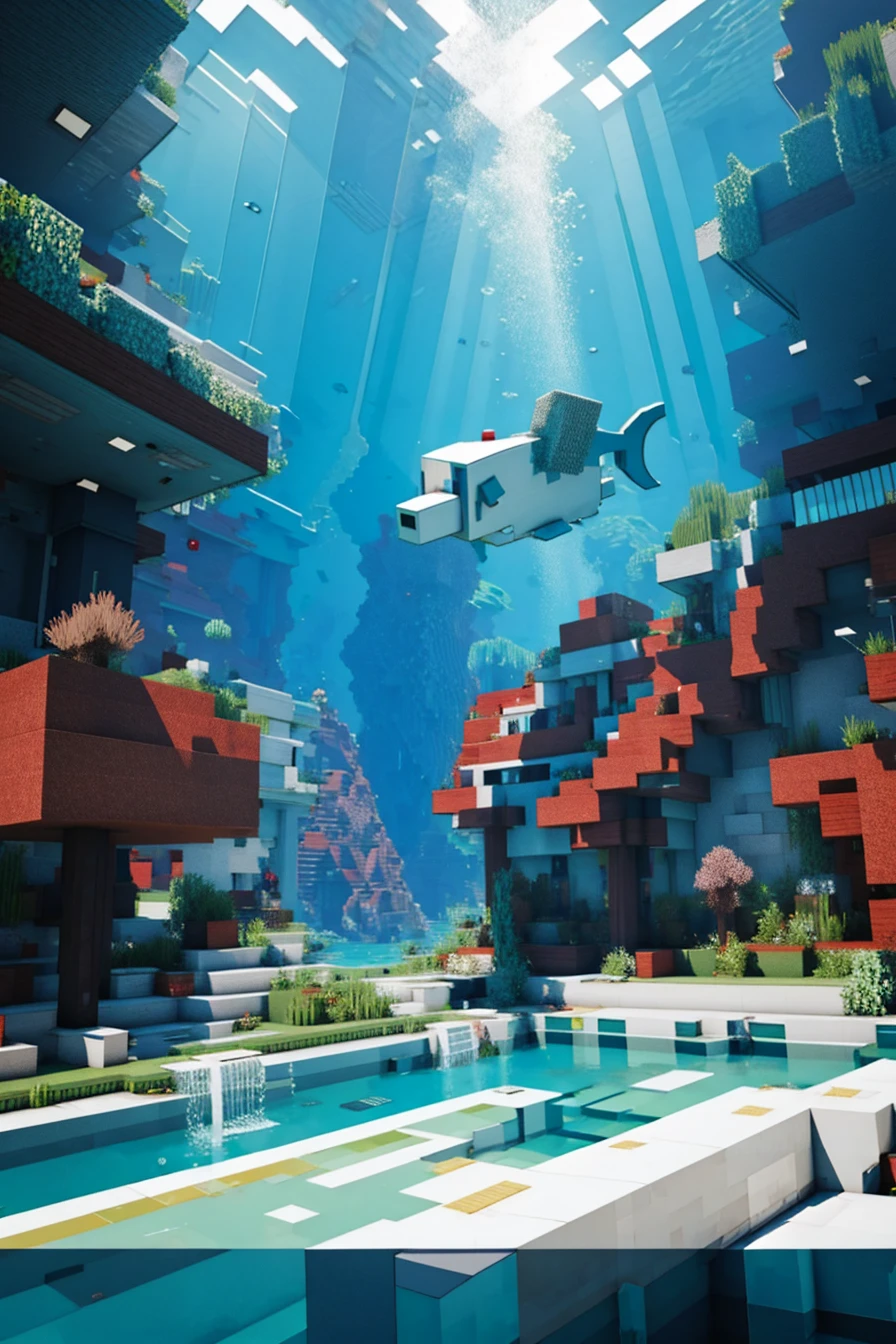 <lora:minecraft_square_style_v2-10:0.9>minecraft square style, cg, computer graphics, <lora:[LoRa] Glistening Light 流光 Concept (With multires noise version):0.7>under water, fish