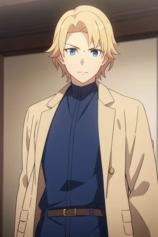 masterpiece, best quality, high quality, 1boy, solo, male focus, looking at viewer, upper body, <lora:august_von_earlshide:0.62>, august_von_earlshide, blonde hair, blue eyes, realistic, coat