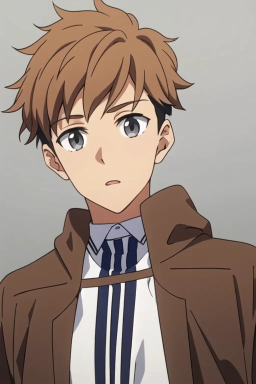masterpiece, best quality, high quality, 1boy, solo, male focus, looking at viewer, upper body, <lora:mark_bean:0.66>, mark_bean, light brown hair, undercut, grey eyes, , coat