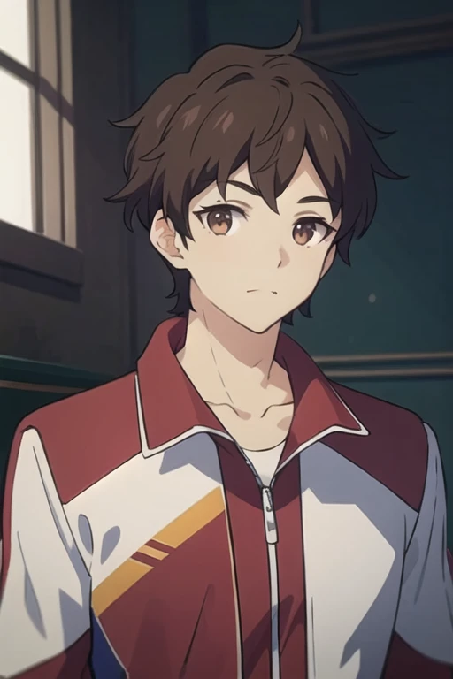 masterpiece, best quality, high quality, 1boy, solo, male focus, looking at viewer, upper body, <lora:tony_freed:0.64>, tony_freed, brown hair, brown eyes, , track suit