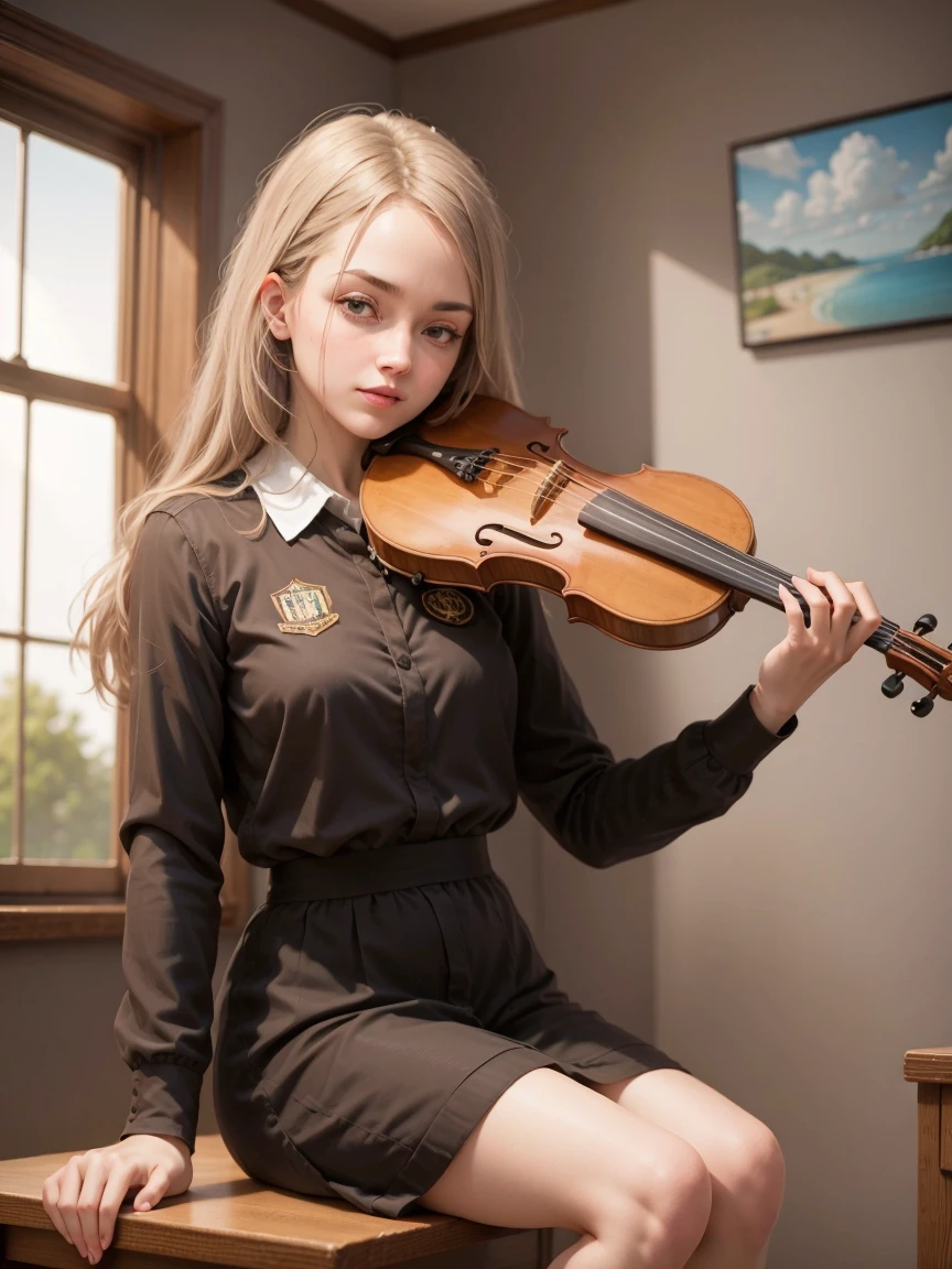 1girl, playing violin, violin, bow \(music\), sitting in the classroom high school uniform, golden hair, indoor, full body,
best quality, 8k, masterpiece,
<lora:violin_v11-000008:0.53>