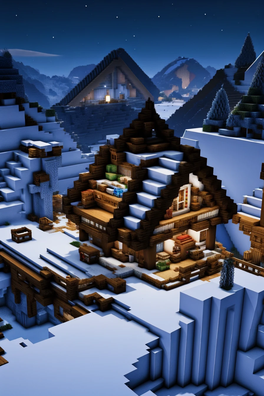 <lora:minecraft_square_style_v2-10:0.9>minecraft square style, cg, computer graphics, snow mountain, <lora:Night scene_20230715120543:0.5> Night scene,