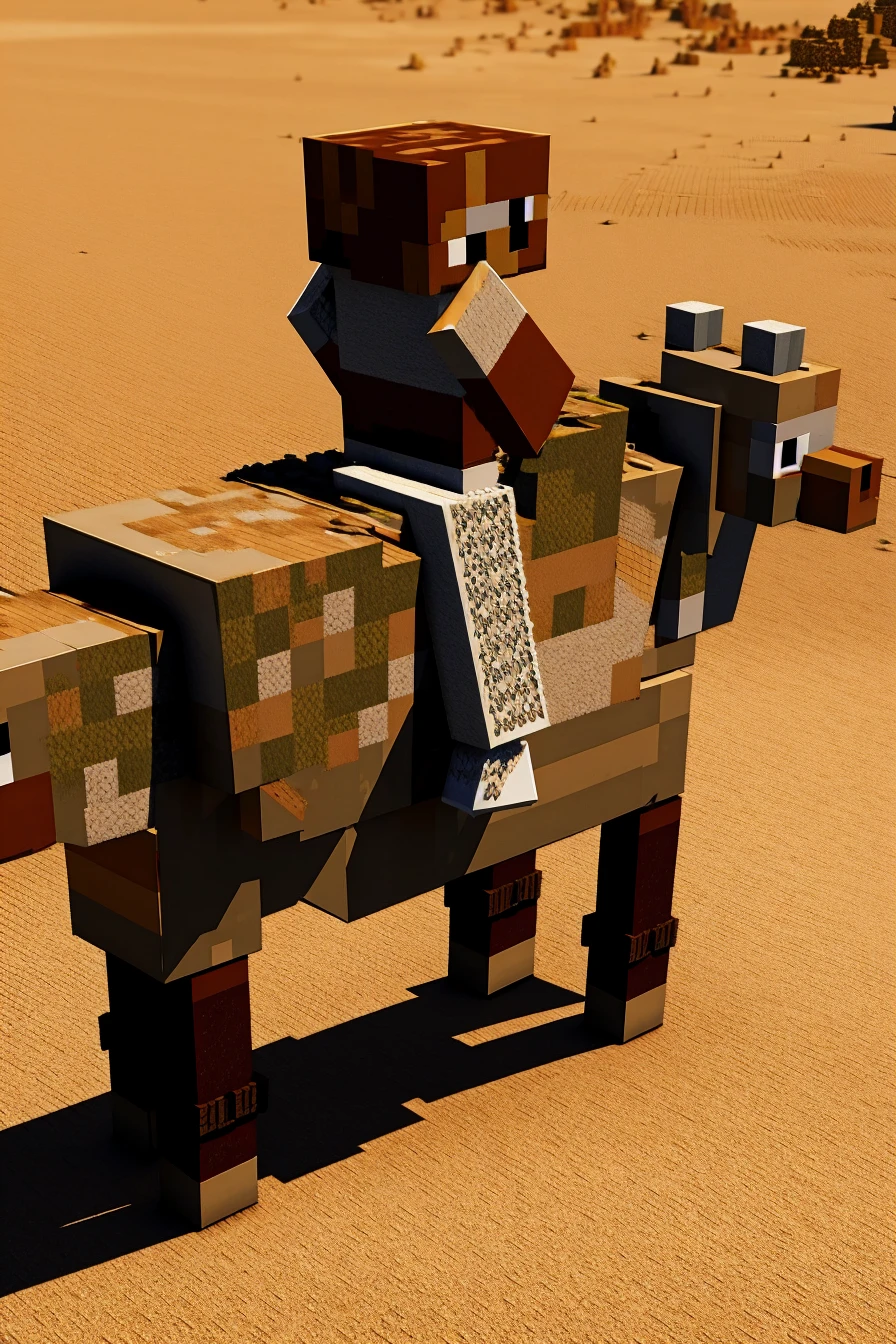 <lora:minecraft_square_style_v2-10:1>minecraft square style, castle, cg, computer graphics, desert, 1boy riding camel,