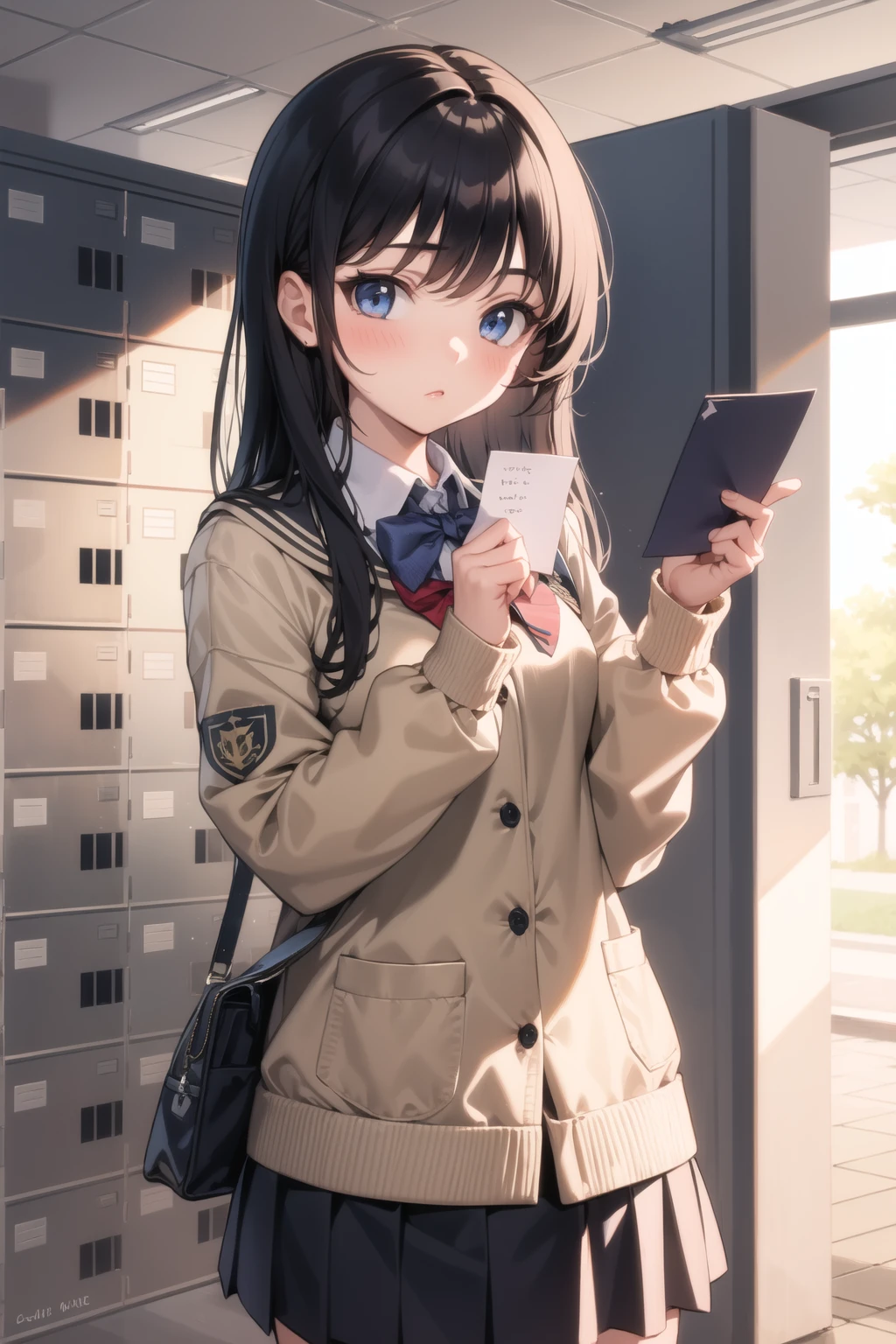 <lora:school_lockers_v0.5:1>
1girl, lockers, school uniform, holding letter,, masterpiece, best quality, highly detailed