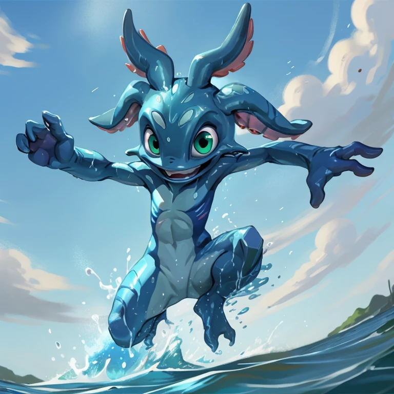 (((masterpiece, best quality))), white background, Fizz \(League of Legends\), water splash, jumping, full body, smile, illustration, <lora:Fizz:0.65> <lora:NijiExpressV2:0.5> <lora:m99_bellybuttonremover_1:0.5>