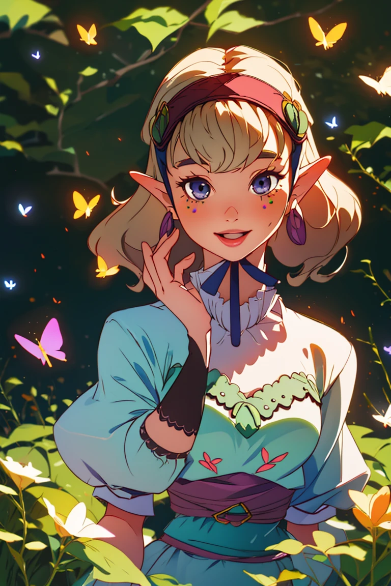 ((masterpiece,best quality)), absurdres,
<lora:Agitha_Zelda:0.9>, Agitha_Zelda, 1girl, solo, happy, detailed face, upper body,
forest, flowers, and butterflies in background, cinematic composition,