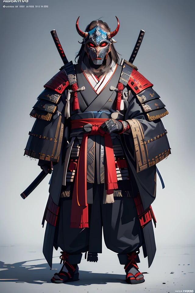 1man, samurai armor, helmet oni evil mask,intricate, ornaments detailed, cold colors, metal, egypician detail, highly intricate details, realistic light, trending on cgsociety, glowing eyes, facing camera, neon details, ultra realistic details, portrait full body, japanese atmosphere, global illumination, shadows, octane render, 8k, ultra sharp