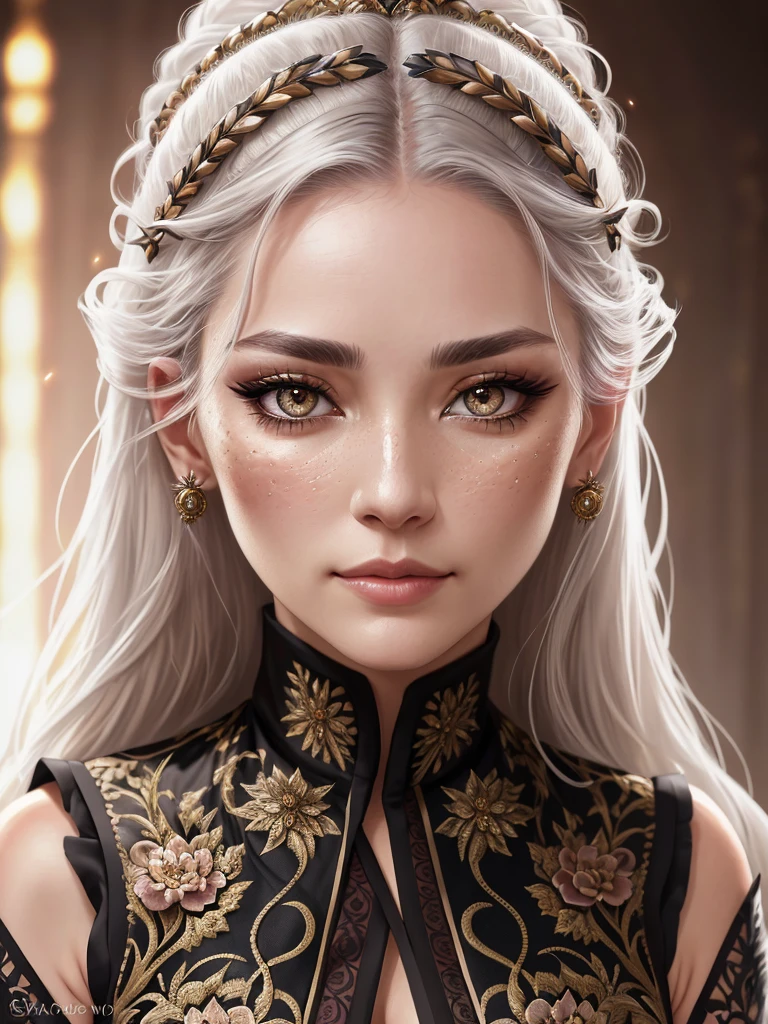 highly detailed photo of a woman WEARING A BROCADE VEST, 1girl, AS-Adult EyeDetail fFaceDetail SkinHairDetail