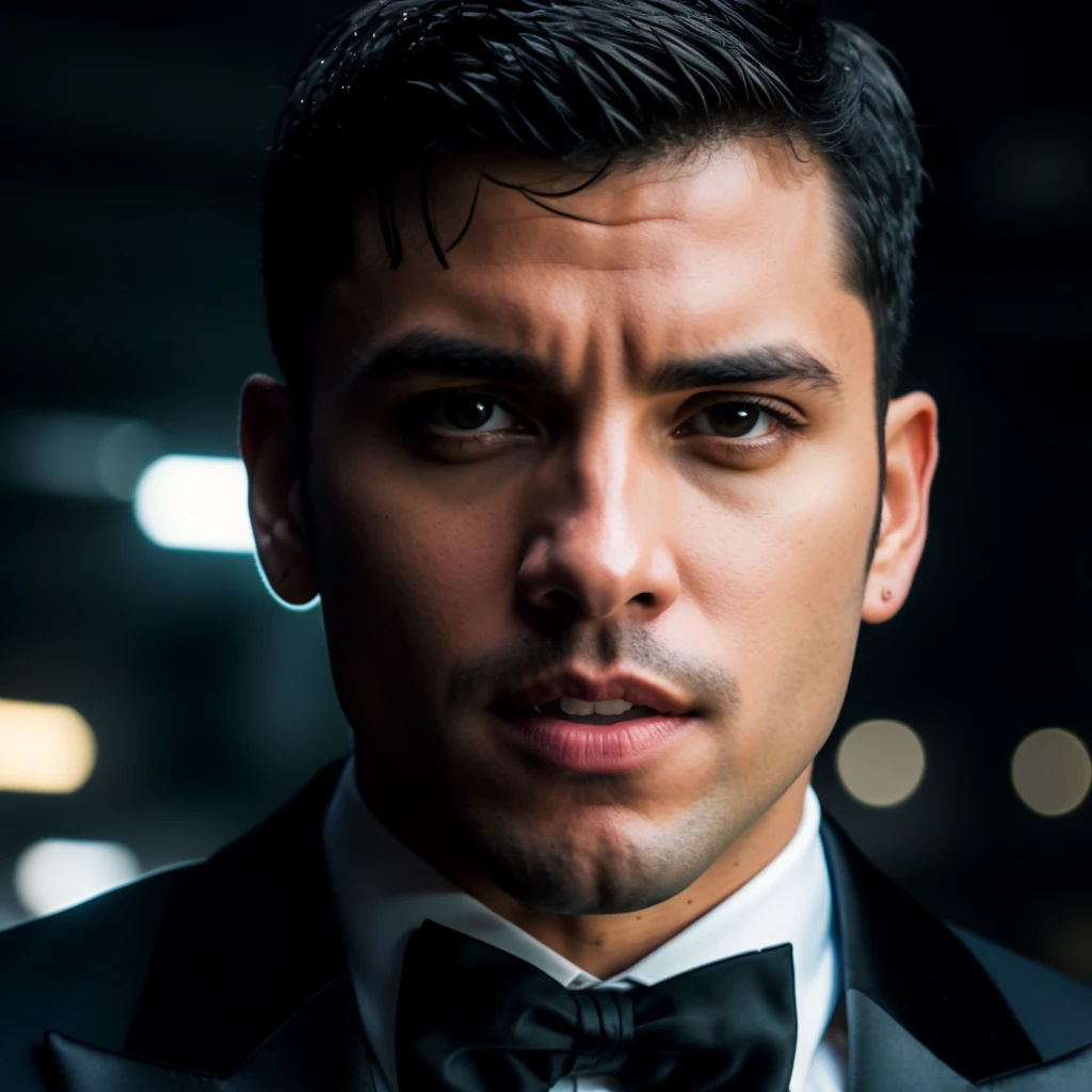 face portrait of christiancastiblanco person using a tuxedo, in blade runner, professional photography, high resolution, 4k, detailed photo, <lora:christiancastiblanco_30150:1>