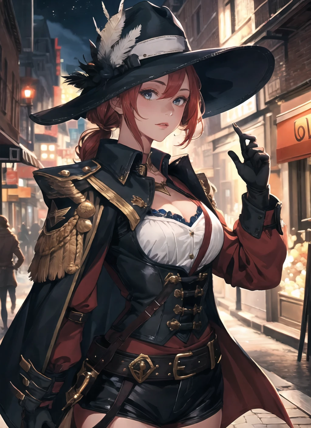 Uma imagem de um investigador steampunk, vestido com um elegante e intrigante traje de detetive steampunk, Unraveling mysteries in a whimsical and elaborate Victorian-steampunk cityscape at night. A cena combina o charme da era vitoriana com elementos steampunk imaginativos. --auto --s2
