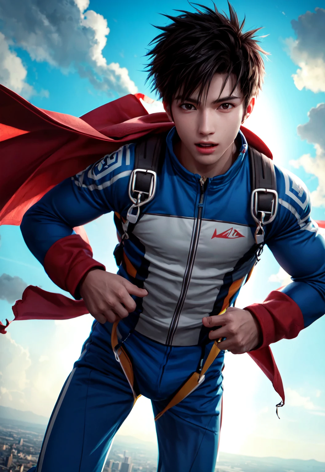 boy skydiving, clouds, wind, muscular,
vibrant colors, colorful art style, 
soft lighting, soft shadows, detailed textures, dynamic lighting, 
nice hands, perfect hands, 
<lyco:GoodHands-beta2:1.0> 
<lora:add_detail:1>