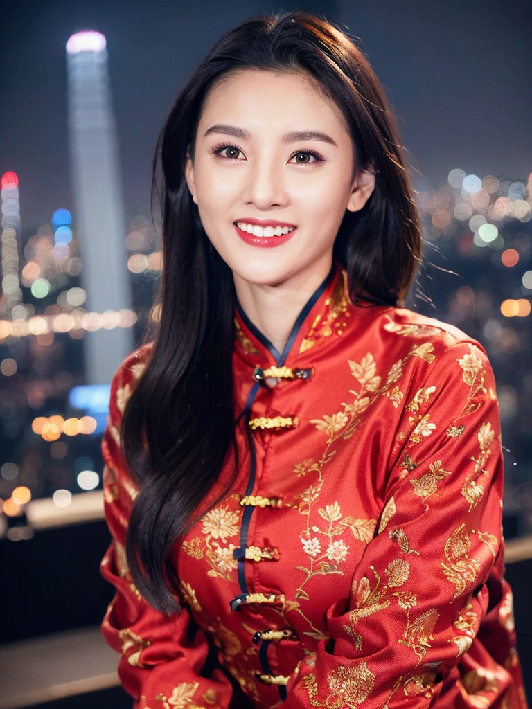 1girl, (wearing a cheongsam:1.2),(in hongkong city:1.2),(RAW photo, best quality), (realistic, photo-realistic:1.4), masterpiece, an extremely delicate and beautiful, extremely detailed, 2k wallpaper, Amazing, finely detail, extremely detailed CG unity 8k wallpaper, ultra-detailed, highres, soft light, beautiful detailed girl, extremely detailed eyes and face, beautiful detailed nose, beautiful detailed eyes,cinematic lighting,perfect anatomy,(slim body:1.3),long hair,(black hair:1.2),city lights at night,smiling <lora:Songzuer_v1:0.8>