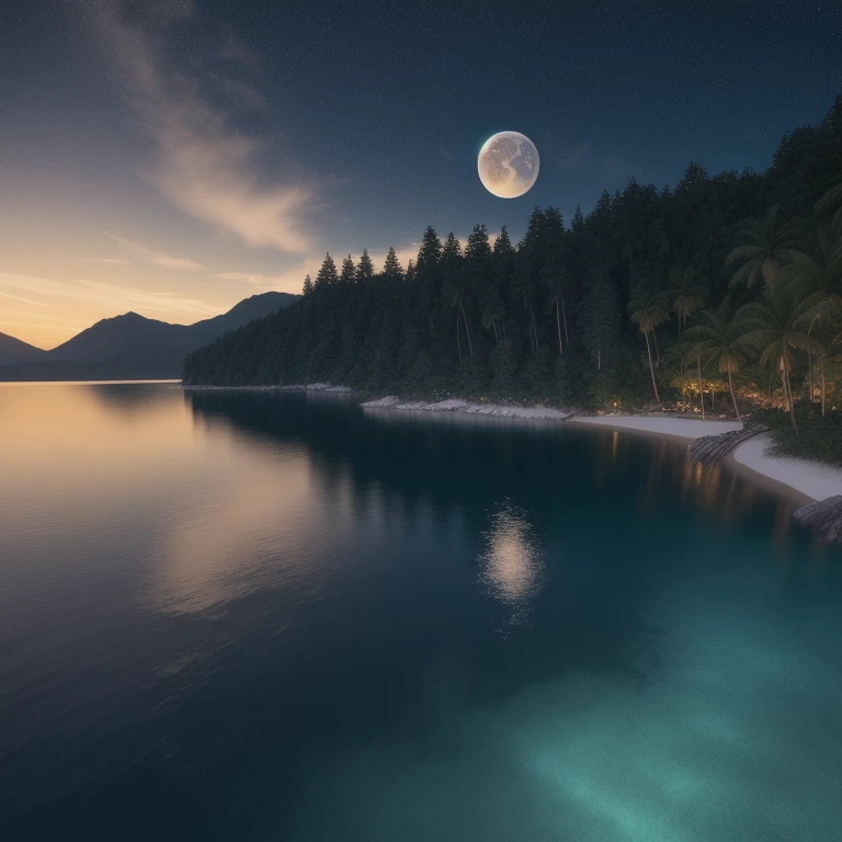 ocean, stars, moon, calm, birds, palm trees, beach, reflections, water tides, 8k, highest resolution, masterpiece, night, fireflies, villa, lights, cloud, cherry blossom, day, fantasy, fish, lake, landscape, high snowy mountain, no_humans, ocean, outdoors, river, scenery, sky, splashing, water, watercraft, waterfall, waves, ultra realistic, photorealistic, sea, ocean, (reflection), (ray tracking), (unreal engine),top view, high elevation, (water reflection), (clear water), photorealistic, 8k, unreal engine, super great 3d render, 3d, 3d ray tracking, liquid, super high quality, (super close look at water), ((American)), (modern)