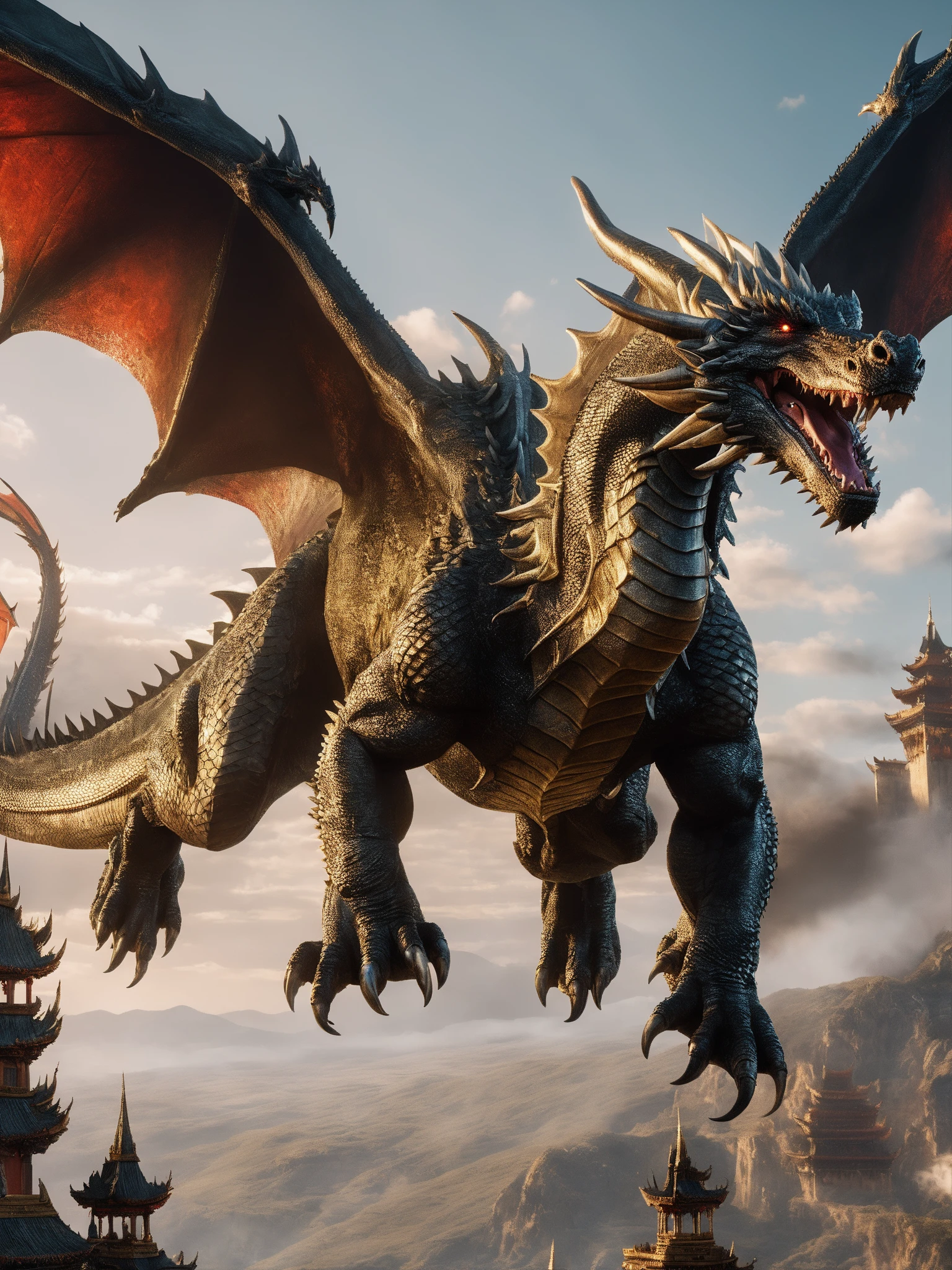 (masterpiece), (extremely intricate:1.3), (realistic), movie screencap, dragon flying through the sky, 8k, 4k, hd