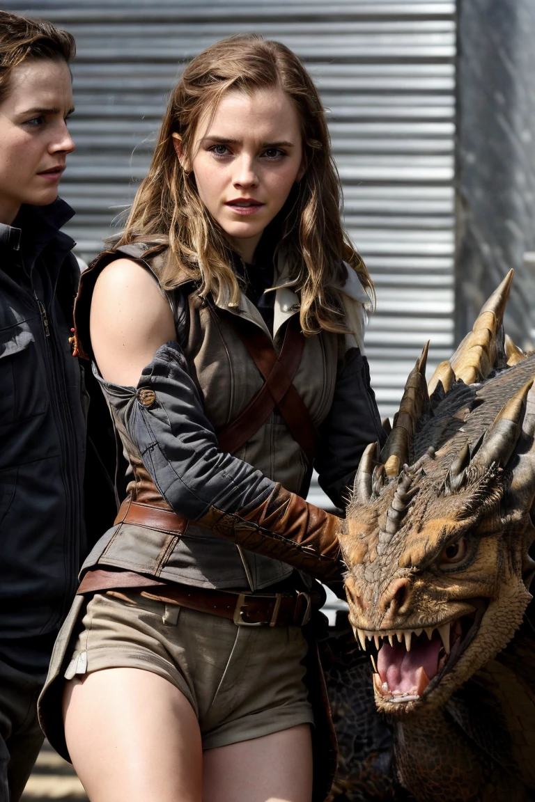 closeup photo of ewt, (holding a big dragon:1.15) <lora:EmmaWatson2017LoRaDogu:1>