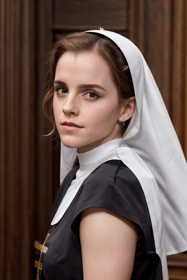 masterpiece, stunning portrait photo of ewt , as a  (nun:1.2)  <lora:EmmaWatson2017LoRaDogu:0.88>