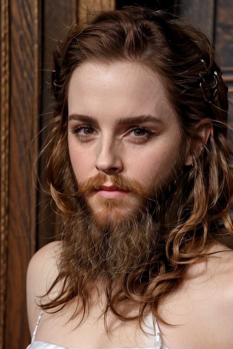 masterpiece, stunning closeup portrait photo of ewt , (big beard:1.25) <lora:EmmaWatson2017LoRaDogu:0.95>