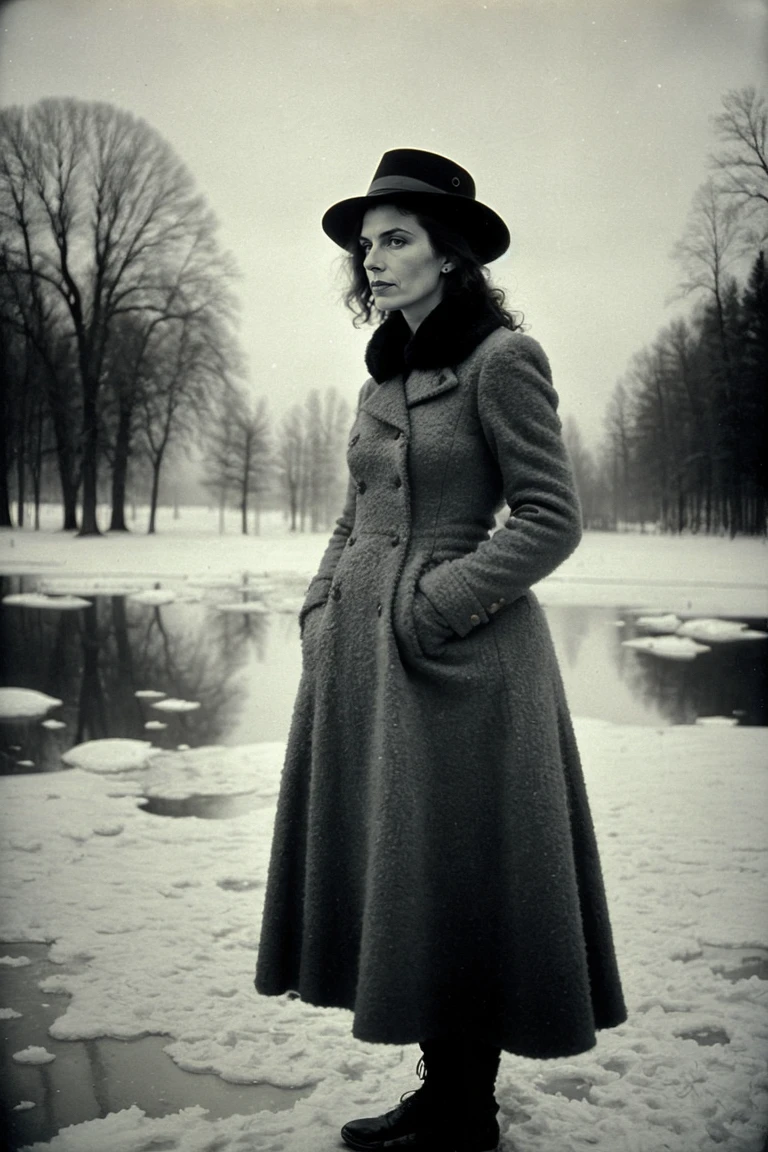 barnum-collodion vintage , dreamy, 1 woman Jessy, winter clothes, roundabout, rusty