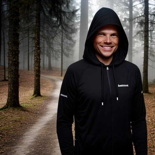 <lora:more_details:0.3> photorealistic, 4k,8k, realistic, 1man, jan_ullrich, smile, hood, creepy , black sweater with hood, night, in forest, detailed background<lora:jan_ullrich-000007:1>