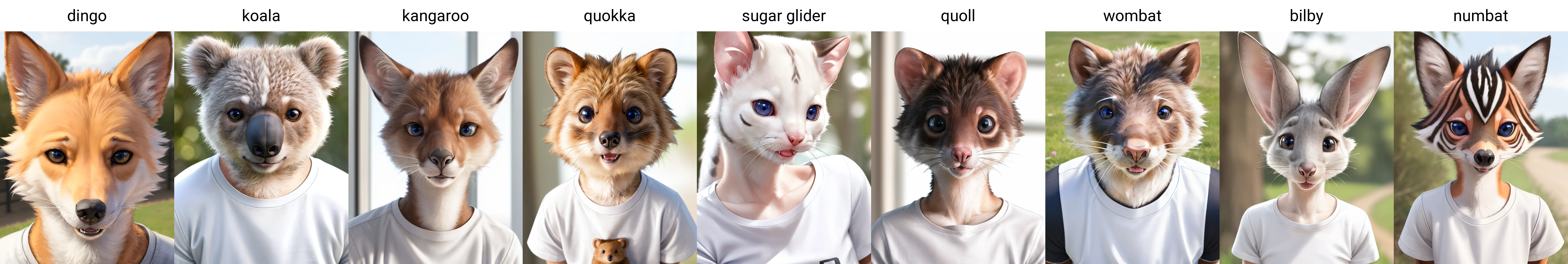 (realistic, best quality:1.2), ultra detailed, HDR, RAW, F/1.8, (anthropomorphic:1.2) dingo, insanely detailed eyes, pretty face, insanely detailed fur, plain white t-shirt,