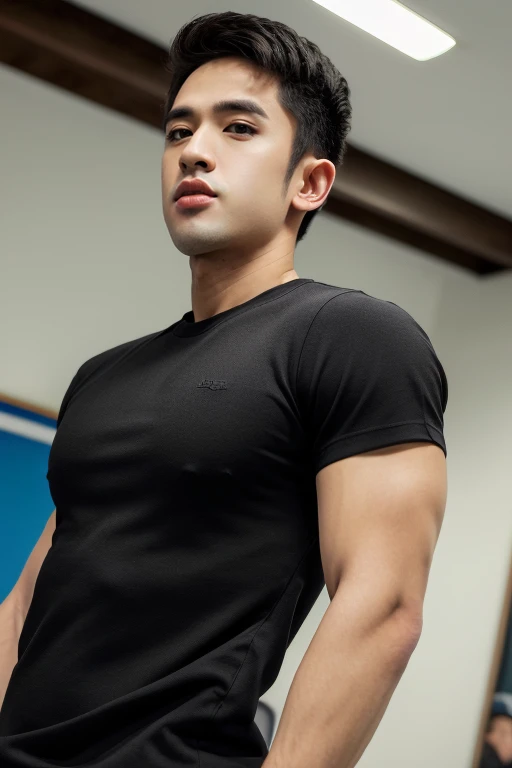 wearing black fit shirt, (absurdres, highres, ultra detailed),((masterpiece)), ((best quality:1.1)), High Resolution, 8k,1boy, best quality, masterpiece, (photorealistic:1.4), 4k, high quality, masterpiece, best quality, highres, dynamic poses, realistic, david licauco, mature male, looking at viewer <lora:david-licauco-09:1>