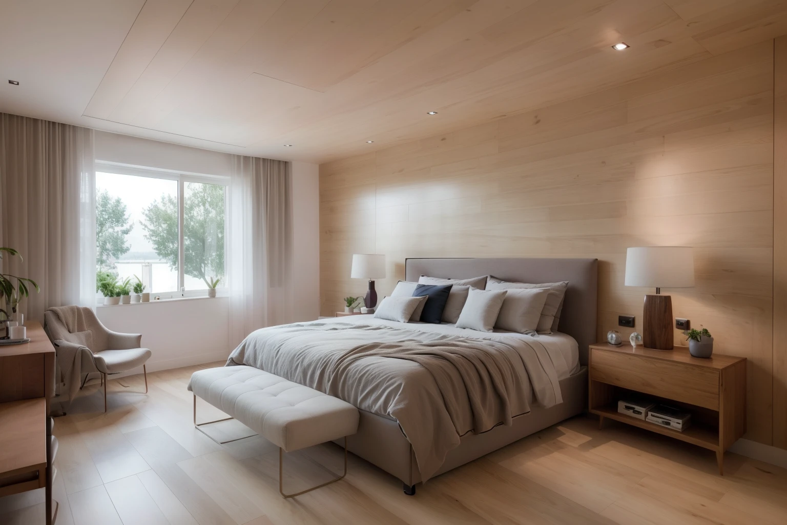 ((masterpiece))), best quality,ultra-detailed, 8k, wallpaper, extremely delicate and beautiful, highresolution, ray tracing, best shadow, (realistic, photorealistic:1.37),professional lighting, photon mapping, radiosity, physically-based rendering,
Nayuta Nordic Modern Interior Design, no humans, indoors, bed, plant, scenery, tree, wooden floor, table, clock, log, bedroom
<lora:Nordic Modern Interior Style:0.65>