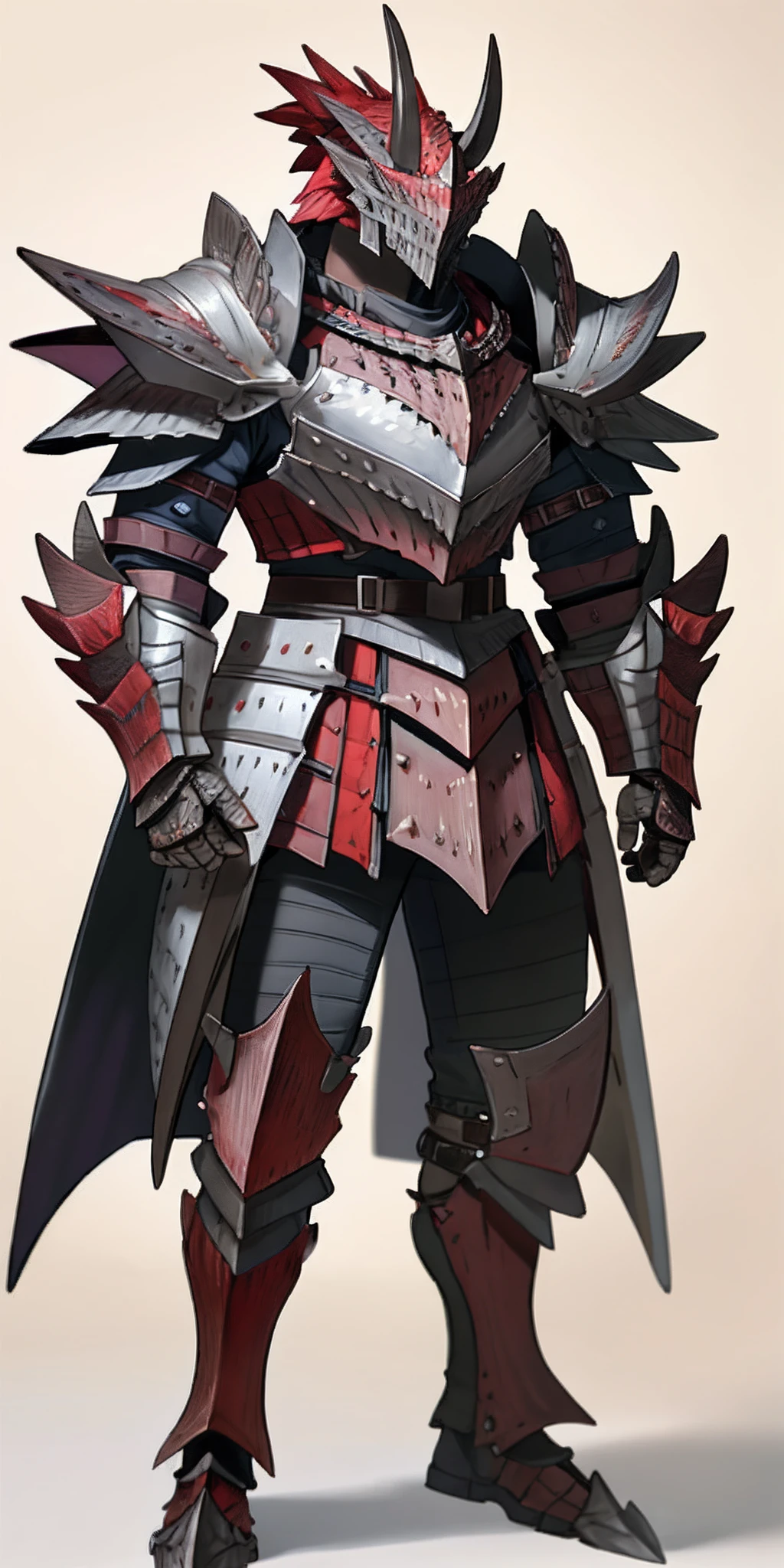 ((Masterpiece, best quality)),photography, detailed skin, realistic, photo-realistic, 8k, highly detailed, full length frame, High detail RAW color art, diffused soft lighting, shallow depth of field, sharp focus,
red edgRathArmor, solo, simple background, 1boy, white background, standing, full body, weapon, male focus, horns, belt, sword, armor, helmet, shoulder armor, gauntlets, spikes, pauldrons, greaves, huge weapon, full armor, monster hunter (character) ,wearing edgRathArmor
<lora:Rathalos_Armorv2:1>