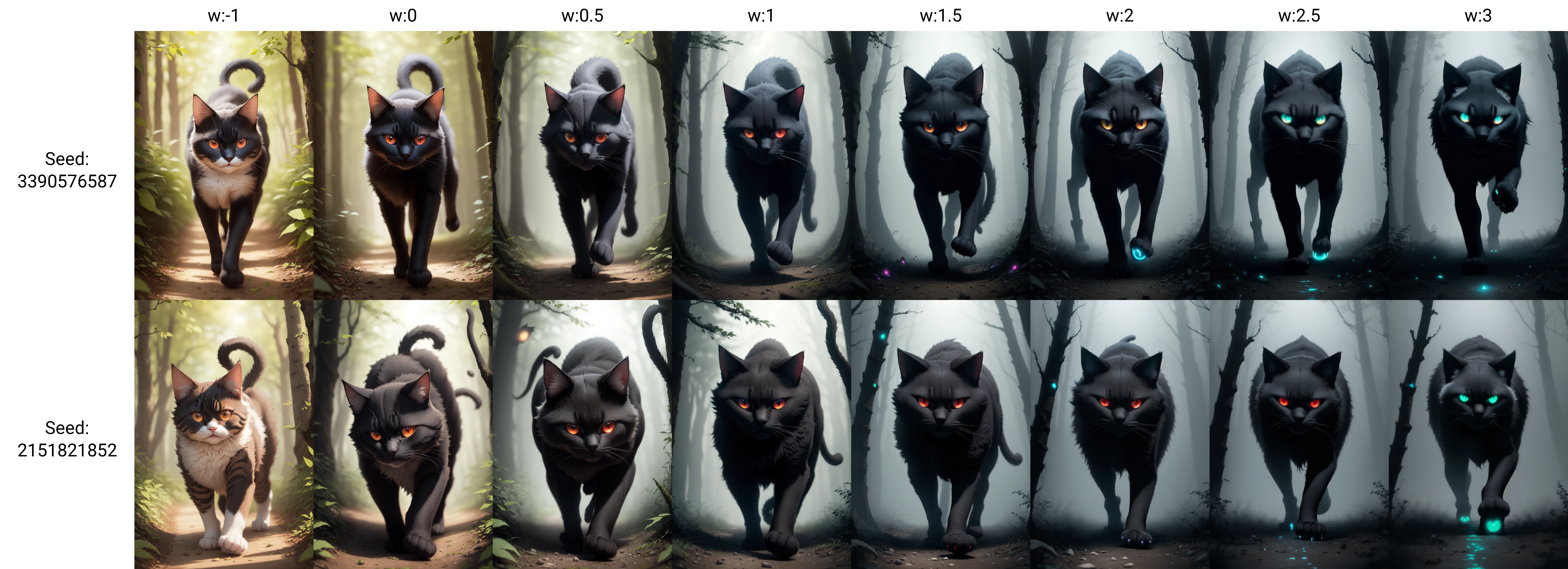 (masterpiece, best quality:1.2), demon cat, walking towards, forest, menacing, glowing red eyes, detailed face, detailed fur,<lora:Gloomifier_V2_TheGlow:-1>