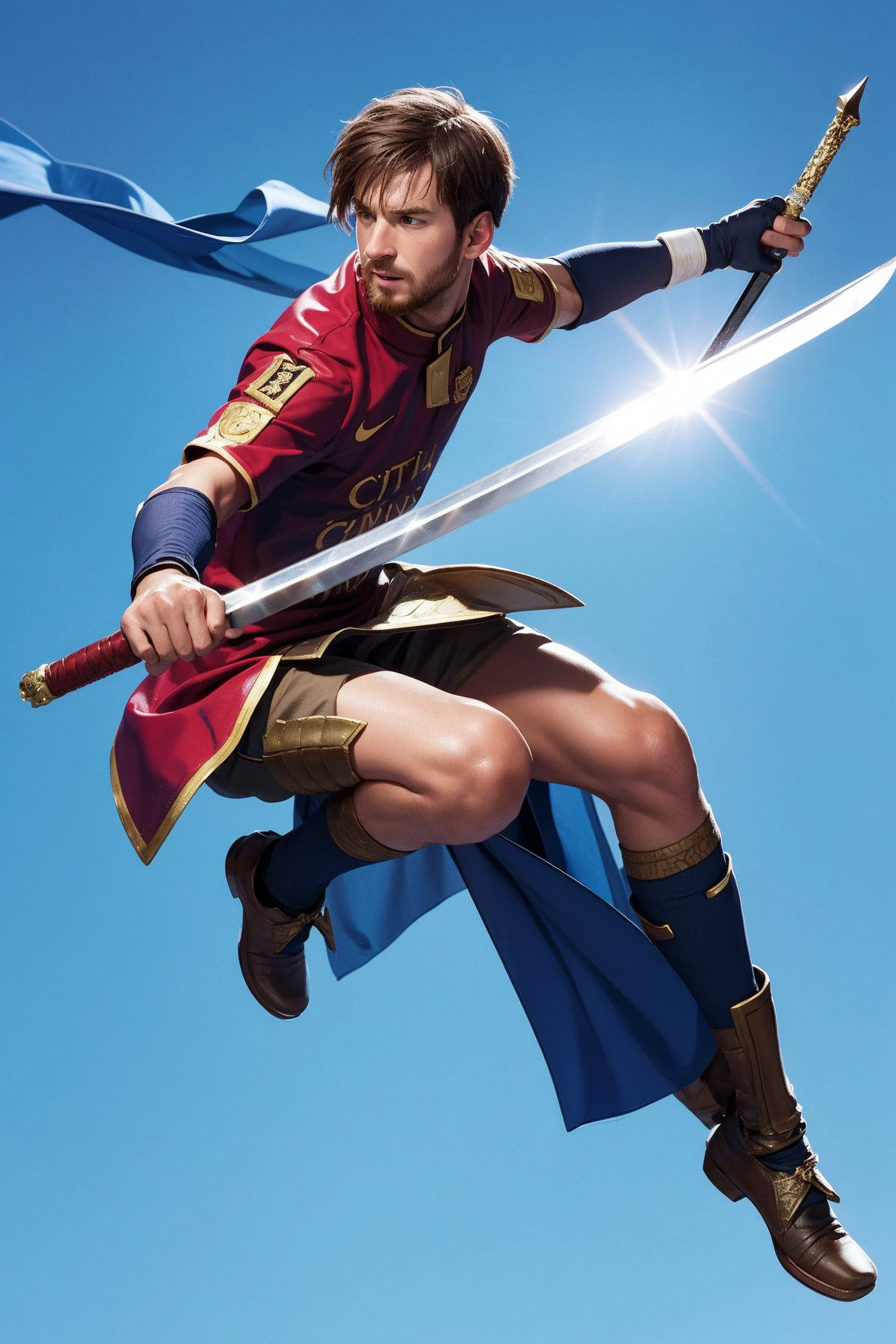 a simple bronze sword with the words "Don't get caught." engraved on the blade,lionel messi,