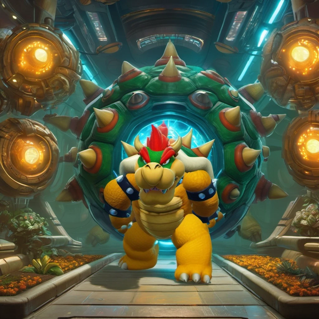 best quality, highly detailed,masterpiece,ultra-detailed,illustration,
Create a futuristic and cyberpunk world that embodies the essence of the art of science fiction. <lora:Bowserxl:1>, Bowser is walking through a magic portal