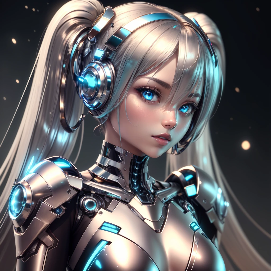 <lora:ChromeTech-21:0.8>,chrometech , scifi, metallic , chrome ,metal skin, colored skin, silver skin,
1girl, glowing eyes, hatsune miku,