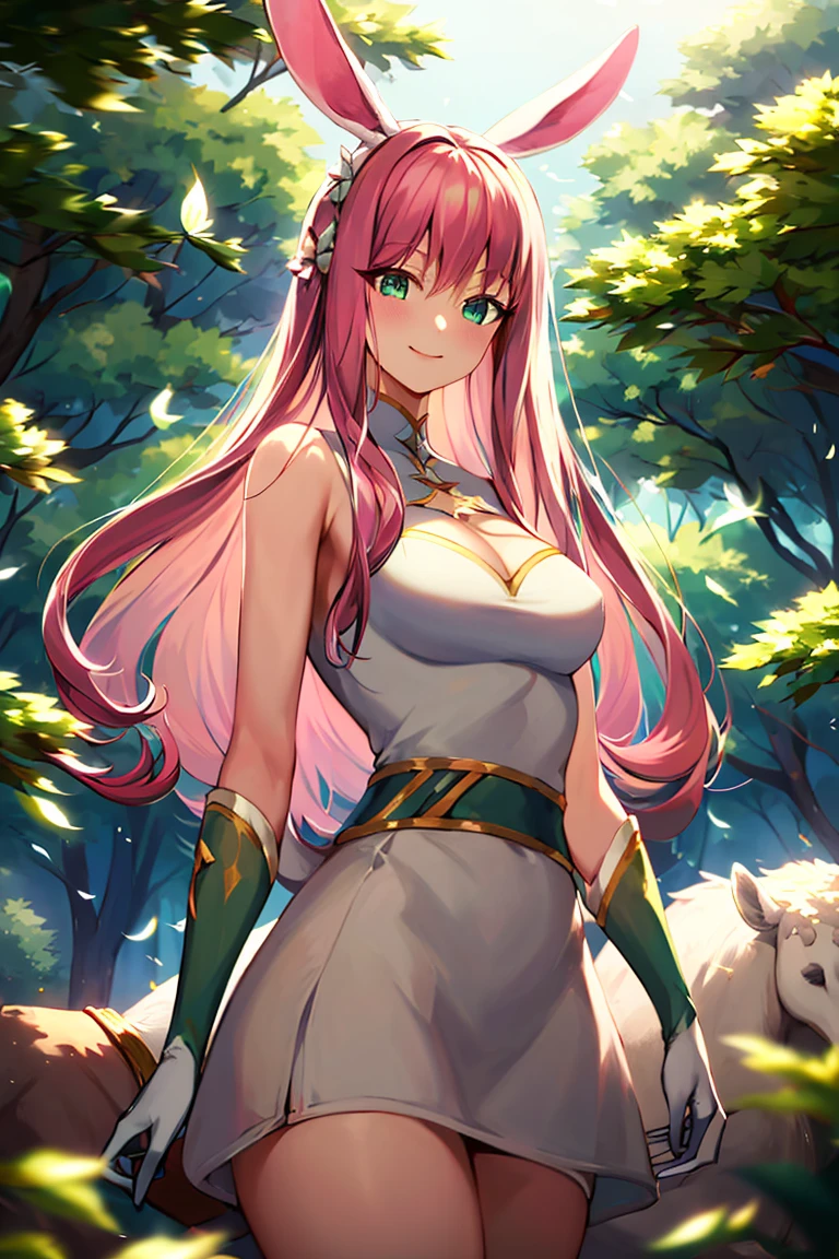 ((masterpiece,best quality)), absurdres,
<lora:Lyca_AFK:1>, Lyca_AFK, white mini skirt,
solo, smiling, looking at viewer, cowboy shot,
forest in background, cinematic composition, dynamic pose,