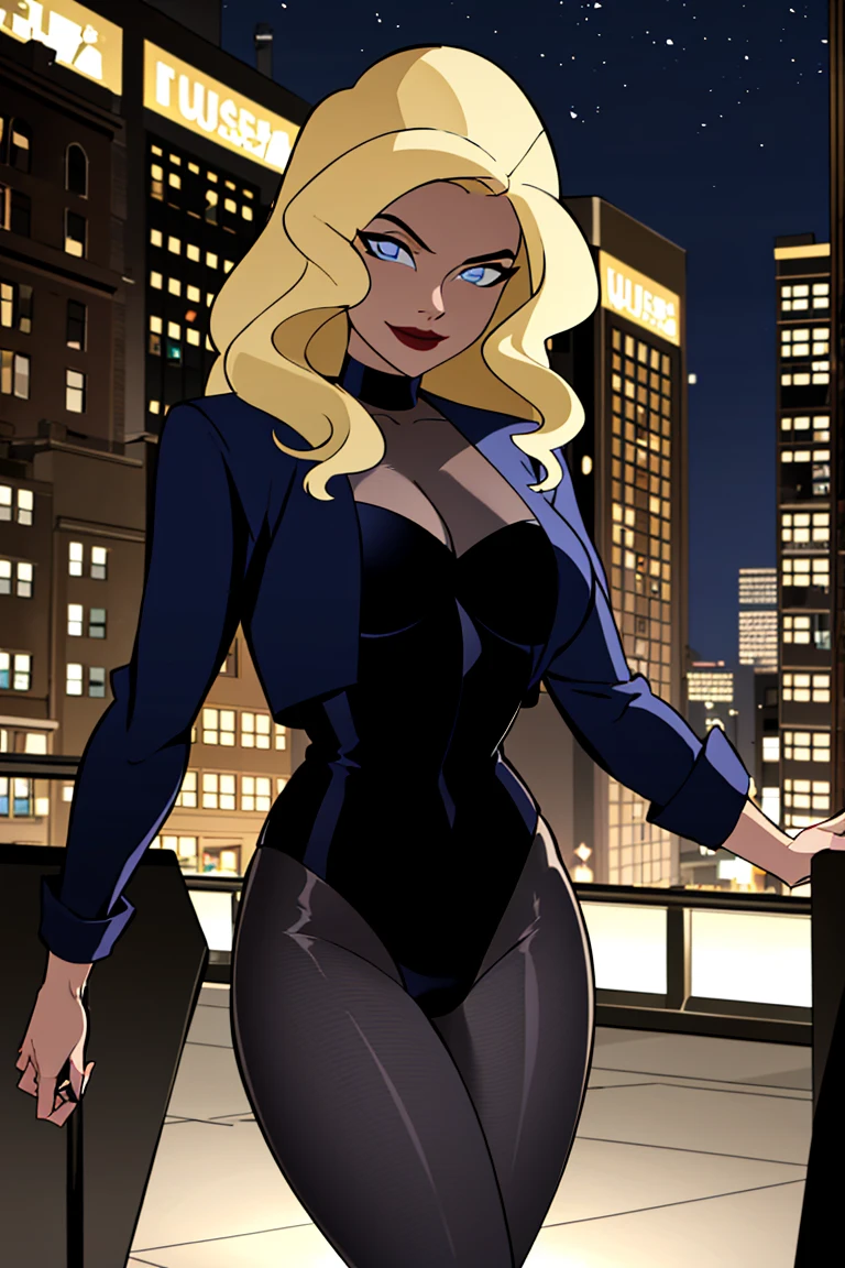 ((masterpiece,best quality)), absurdres,
<lora:Black_Canary_JLU:0.7>, Black_Canary_JLU,
solo, smiling, looking at viewer, cowboy shot,
night sky and city in background, cinematic composition, dynamic pose,