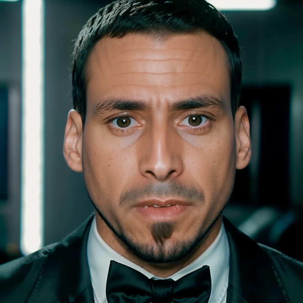face portrait of oscarlopez person using a tuxedo, in blade runner, professional photography, high resolution, 4k, detailed photo, <lora:oscarlopez_5850:1>