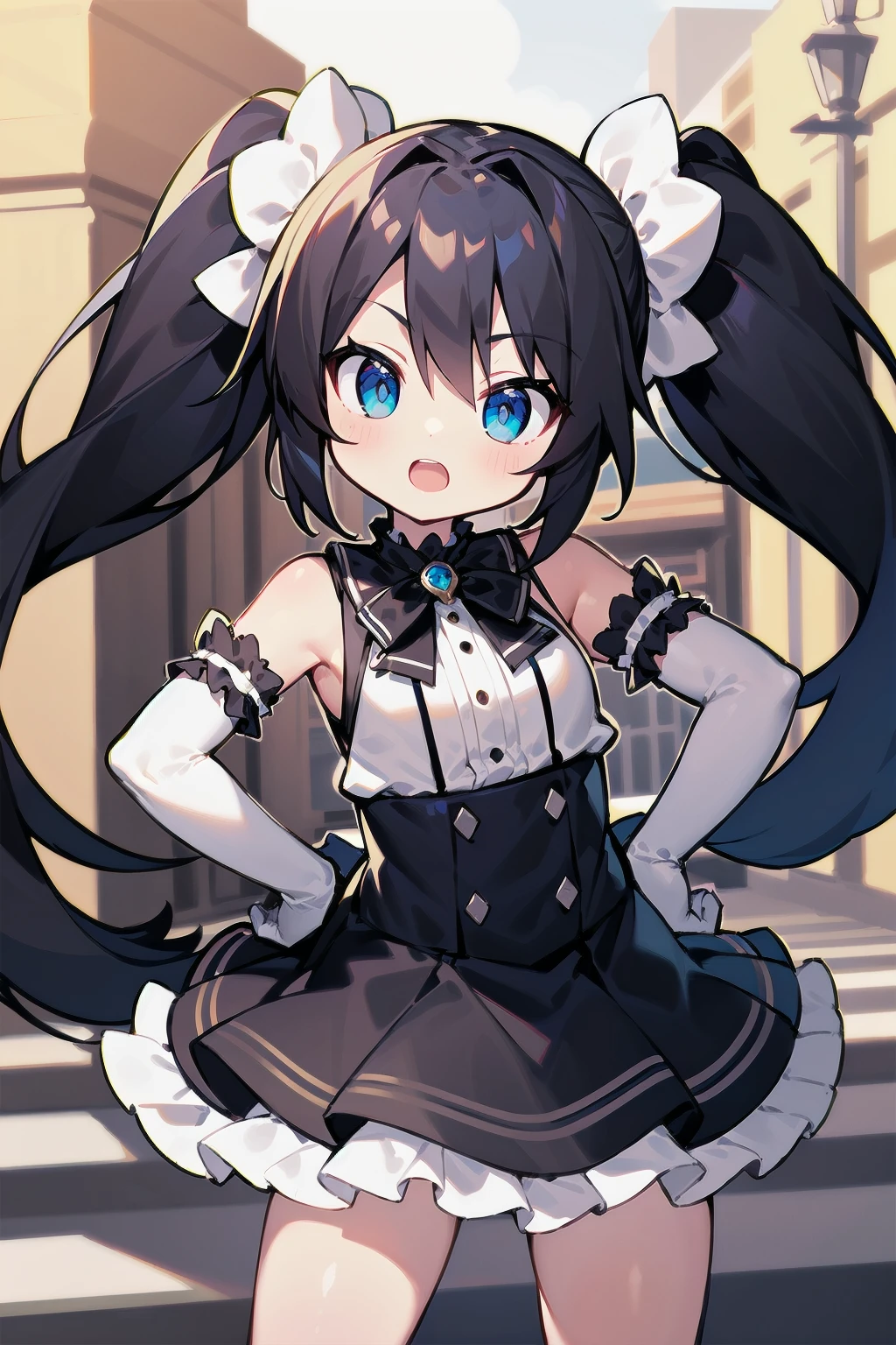 1girl, best quality, perfect hands, black rabbit ears, long rabbit ears, rabbit girl, black hair, cyan streaked hair, cyan colored inner hair, very long hair, twintails, black hair bow, cyan eyes, black semi-transparent nightgown, lace, black lace-trimmed thighhighs, black garter straps, black lace-trimmed panties, blush, shame, bare arms, shoulder cutout, bare shoulders, collarbone, off shoulder