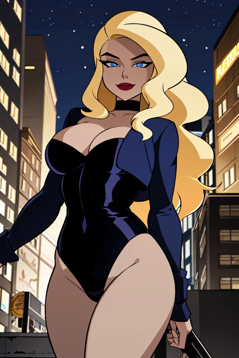 ((masterpiece,best quality)), absurdres,
<lora:Black_Canary_JLU:0.7>, Black_Canary_JLU,
solo, smiling, looking at viewer, cowboy shot,
night sky and city in background, cinematic composition, dynamic pose,