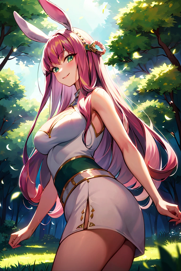 ((masterpiece,best quality)), absurdres,
<lora:Lyca_AFK:1>, Lyca_AFK, white mini skirt,
solo, smiling, looking at viewer, cowboy shot,
forest in background, cinematic composition, dynamic pose,