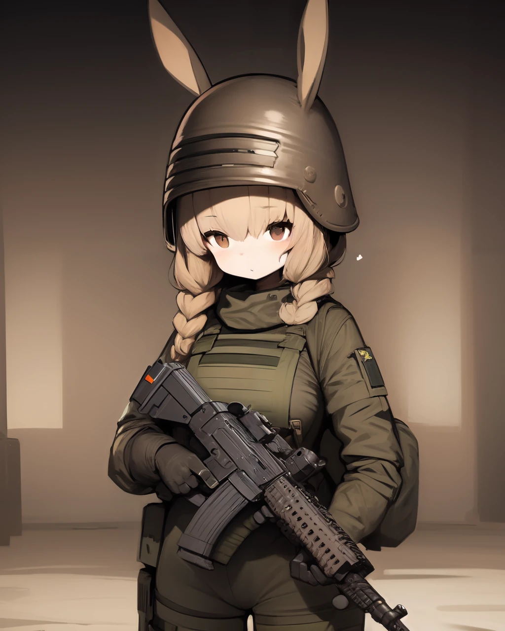 <lyco:shirokujira-NAI-LyCORIS:1>
a cute little bunny_girl in heavy tactical gear and riot helmet