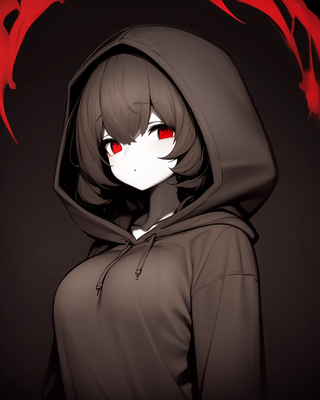 <lyco:shirokujira-NAI-LyCORIS:1>
a girl in an oversized hoodie, upper body, finely detailed red eyes, horror
