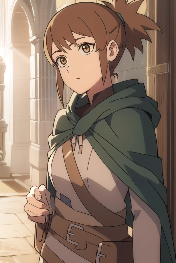 dotamarci, <lora:marcitest:1>,
marci, bangs, brown hair, (brown eyes:1.5), ponytail, short ponytail,
BREAK belt, cape, armor, cloak, pouch, brown belt, belt pouch,
BREAK looking at viewer,
BREAK outdoors,
BREAK <lora:GoodHands-vanilla:1>, (masterpiece:1.2), best quality, high resolution, unity 8k wallpaper, (illustration:0.8), (beautiful detailed eyes:1.6), extremely detailed face, perfect lighting, extremely detailed CG, (perfect hands, perfect anatomy),