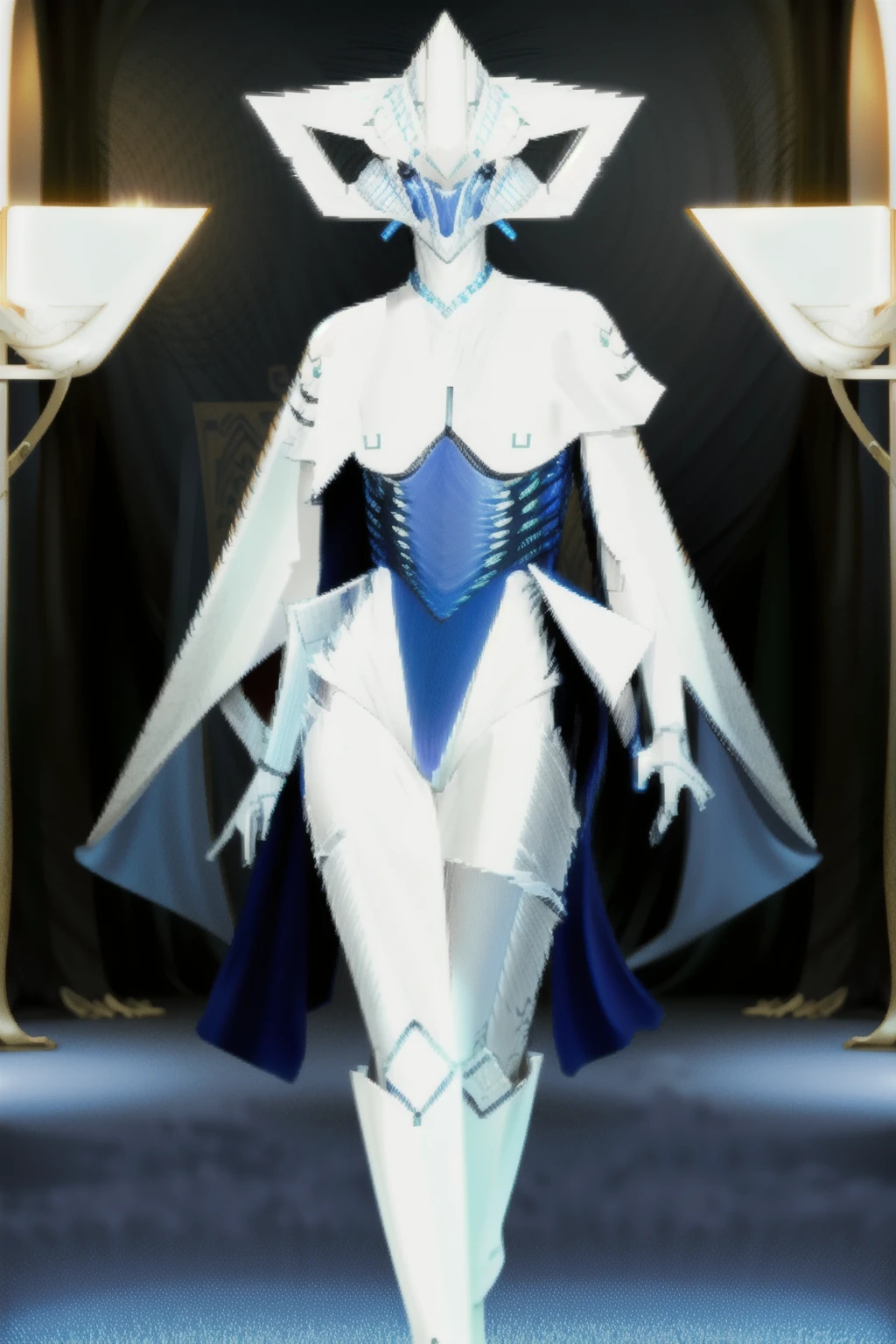 a woman in a blue suit posing for a picture, alien_god ,