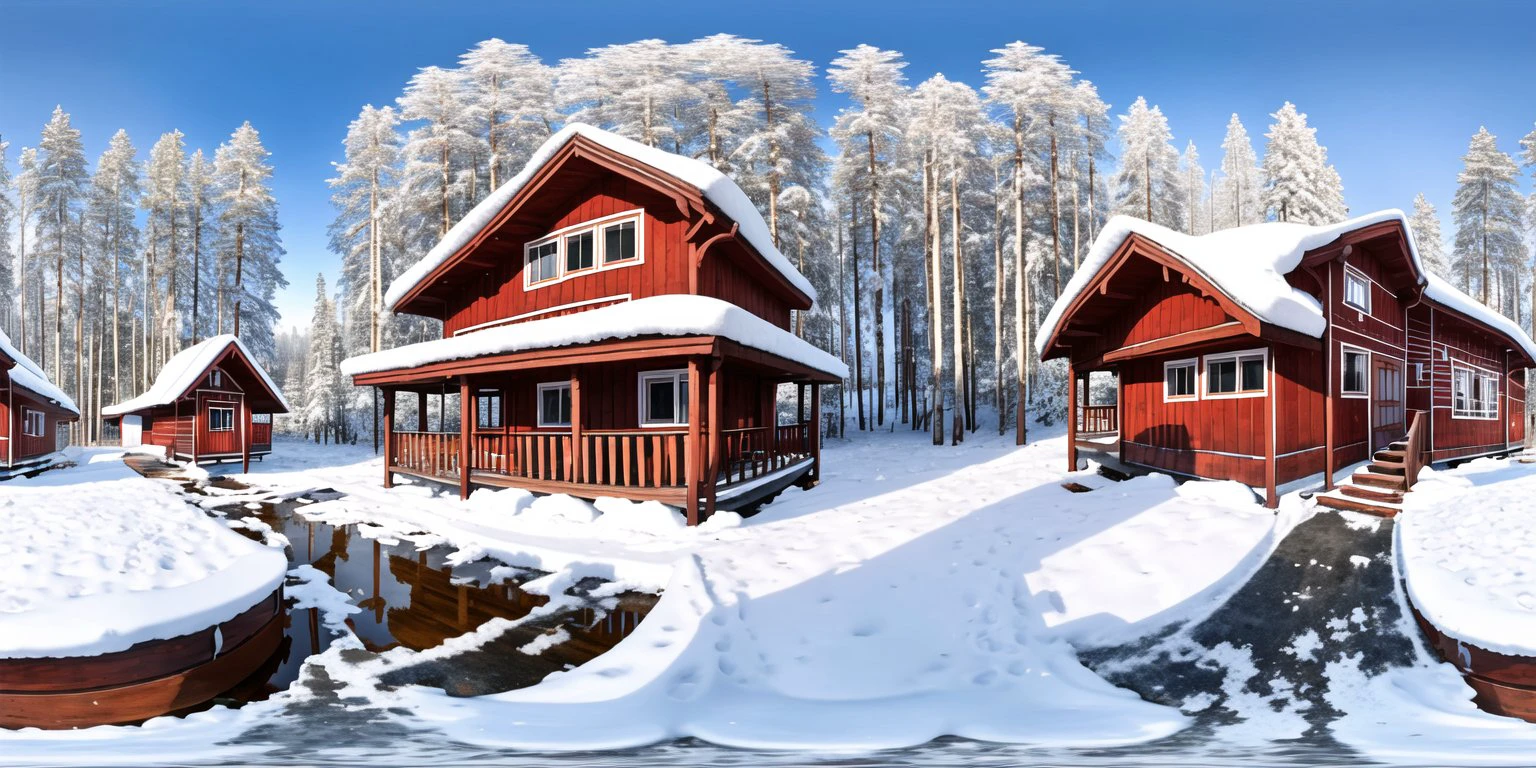<lora:360:1>, panorama,
Russian dacha, morning, wooden homes, snow